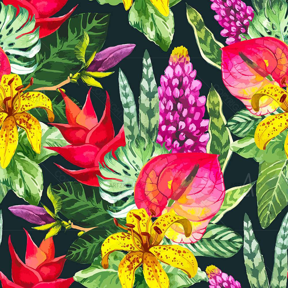 Watercolor Floral Pattern D1 — custom-size art design 5008111