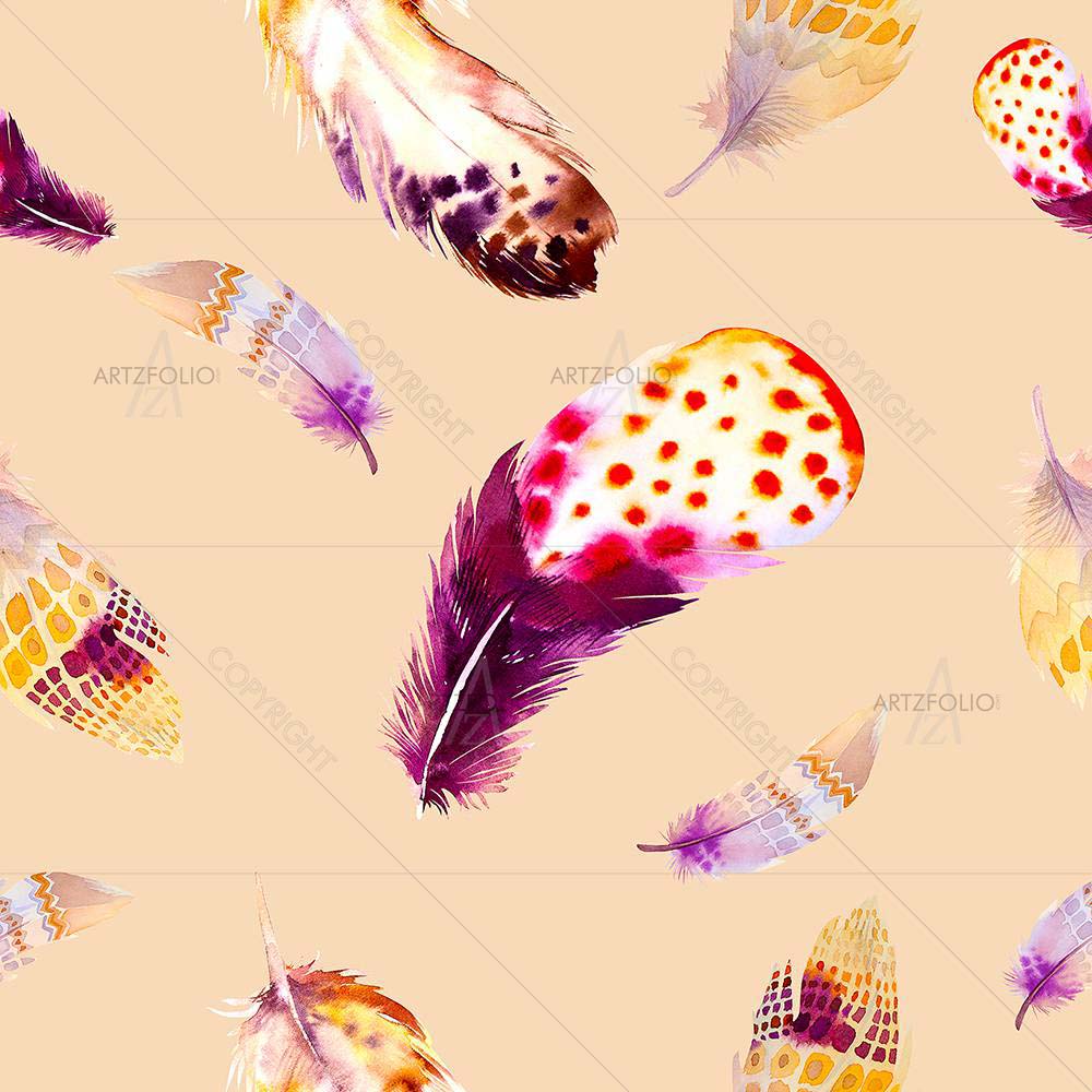 Watercolor Birds Feathers — custom-size art design 5008116