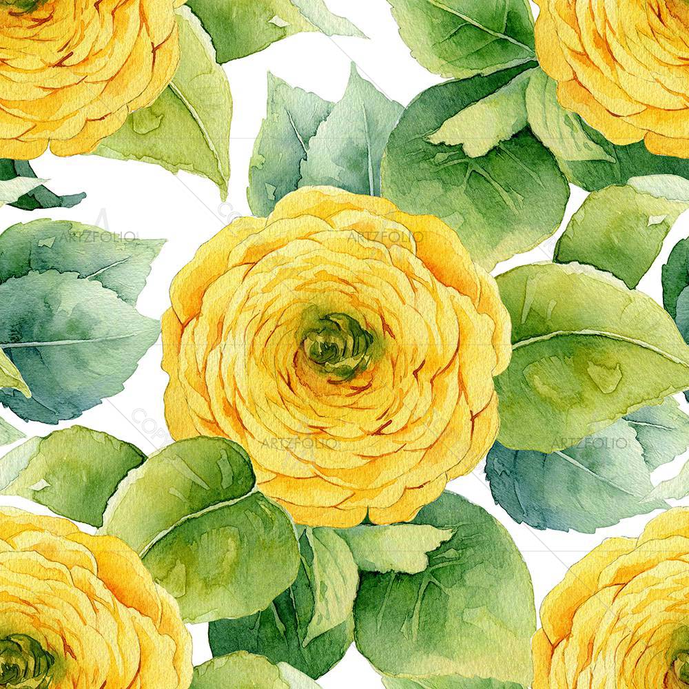 Yellow Ranunculus Pattern — Botanical custom art by ArtzFolio