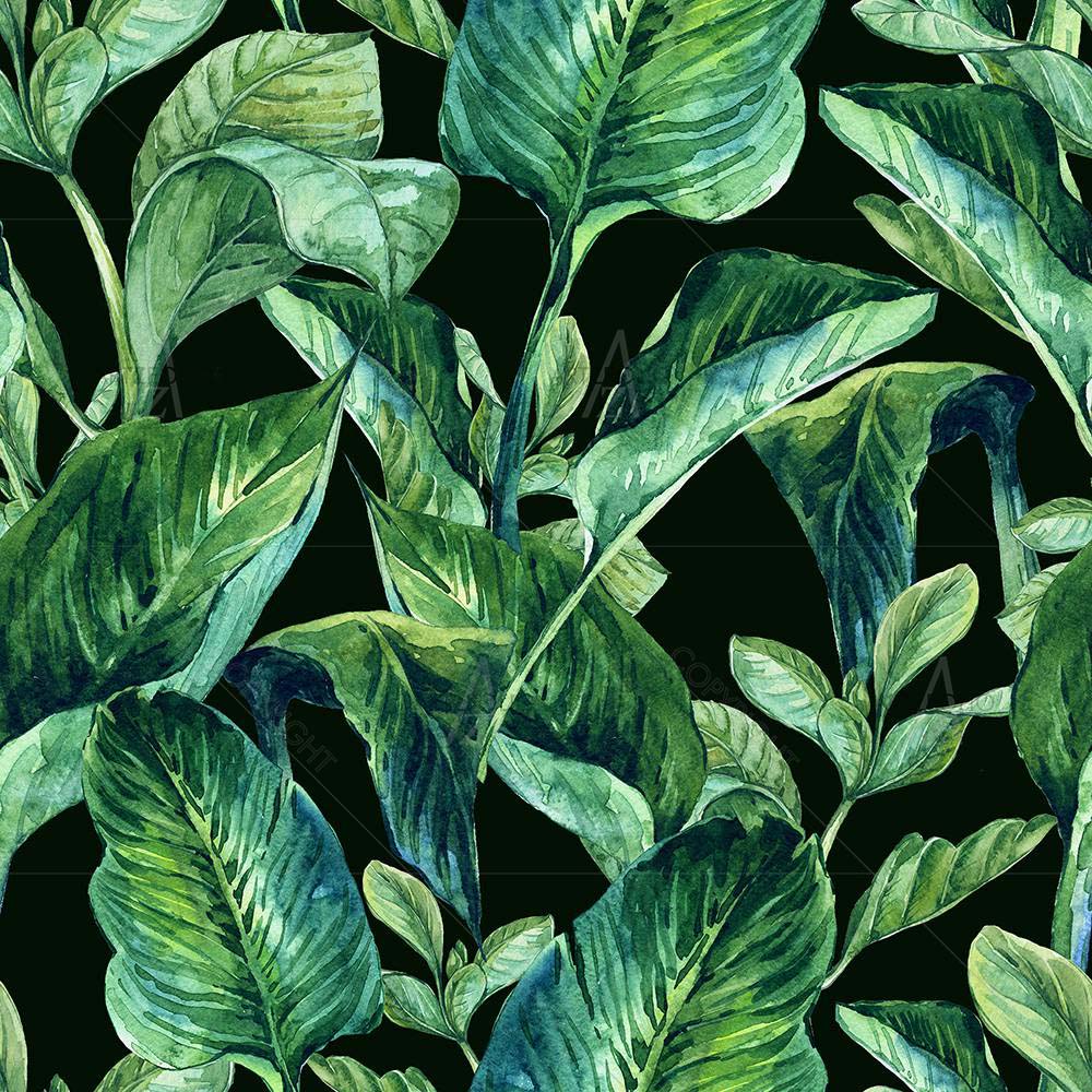 Tropical Leaves & Hibiscus Flowers D2 — Botanical custom art by ArtzFolio