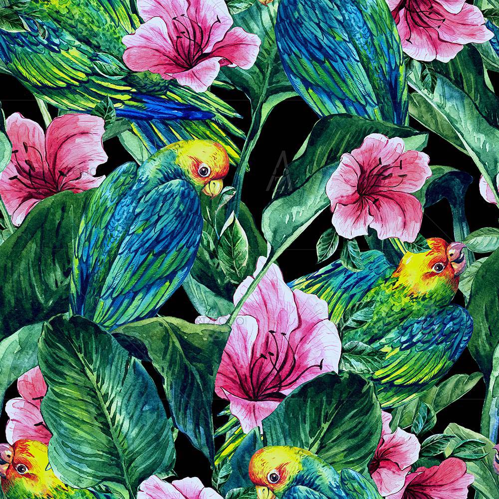 Tropical Leaves & Hibiscus Flowers D5 — Botanical custom art by ArtzFolio