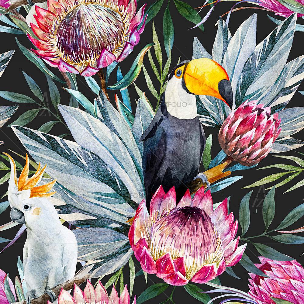 Watercolor Tropical Protea Flowers — Botanical custom art by ArtzFolio