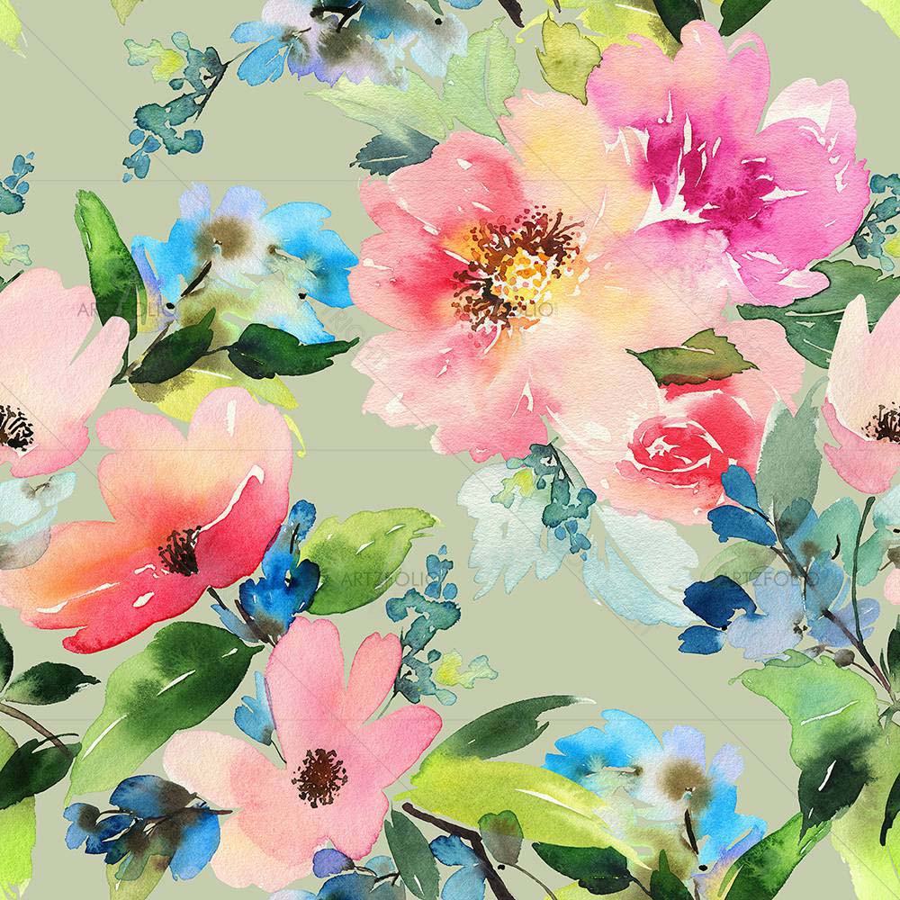 Watercolor Flowers Pattern D3 — custom-size art design 5008176