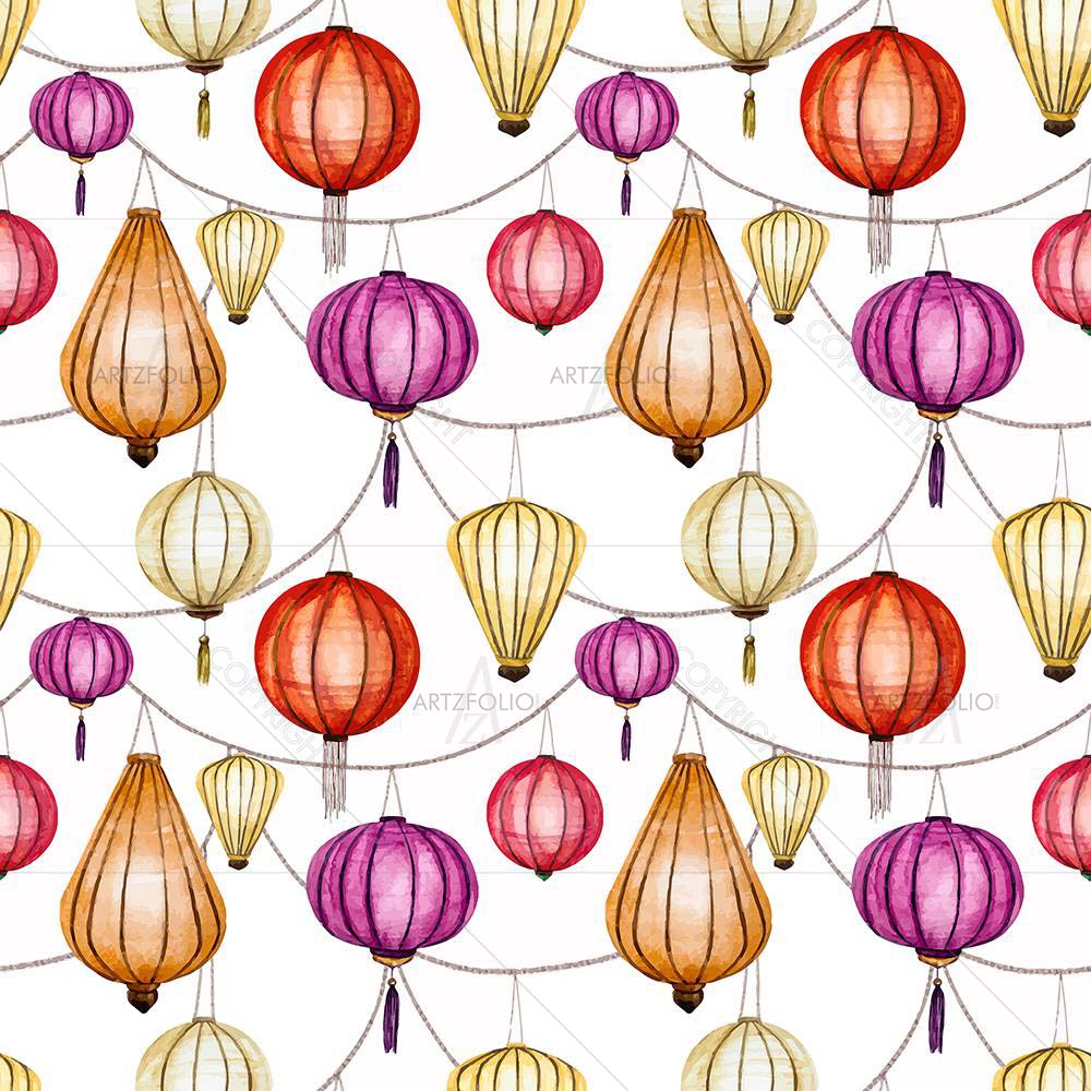 Watercolor Chinese Lantern D1 — custom-size art design 5008188