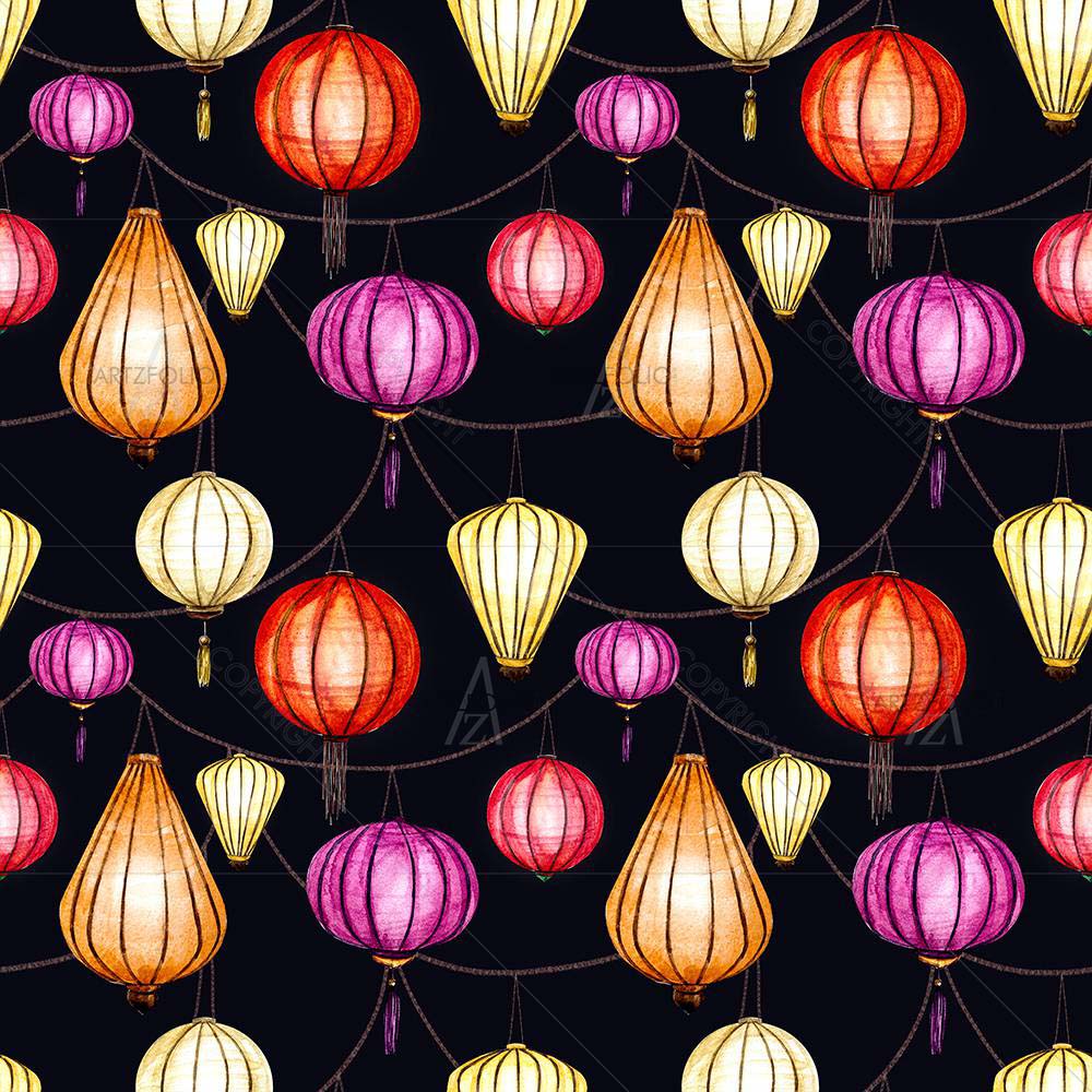 Watercolor Chinese Lantern D2 — Ancient custom art by ArtzFolio