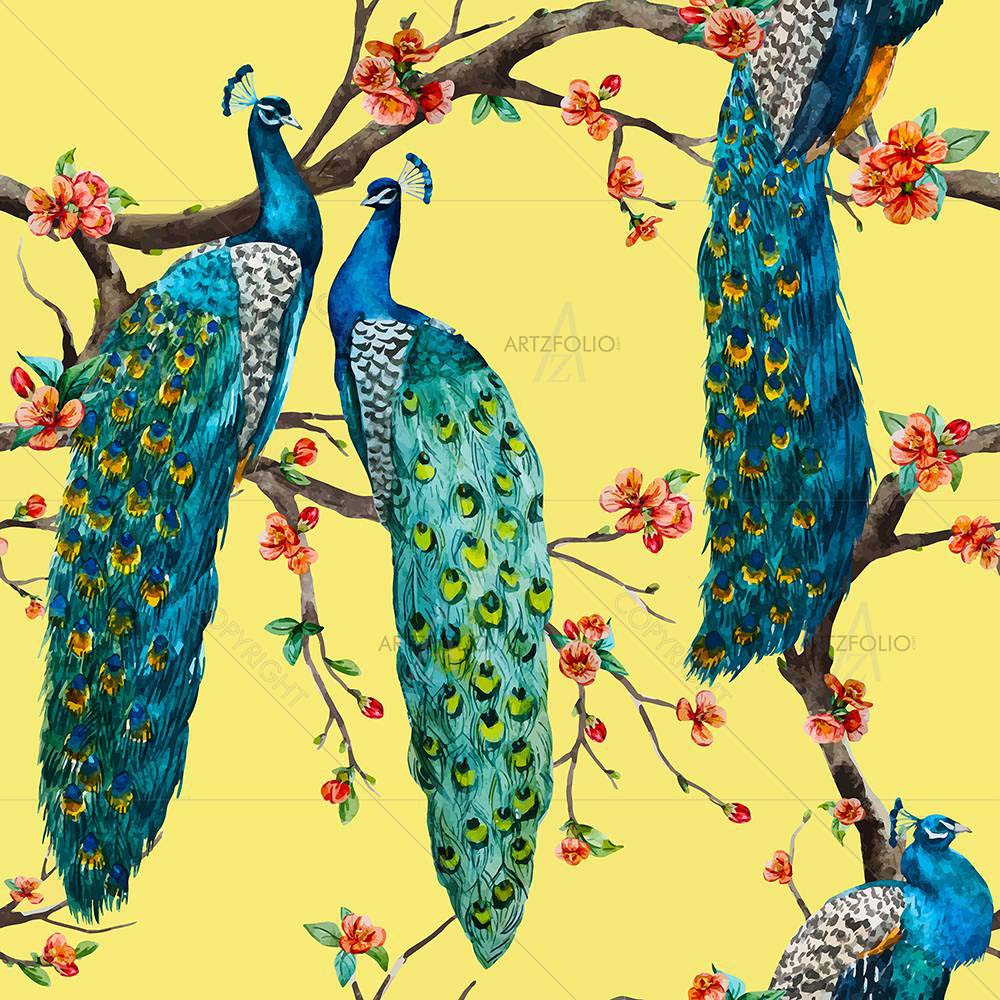 Watercolor Peacock D1 — custom-size art design 5008216