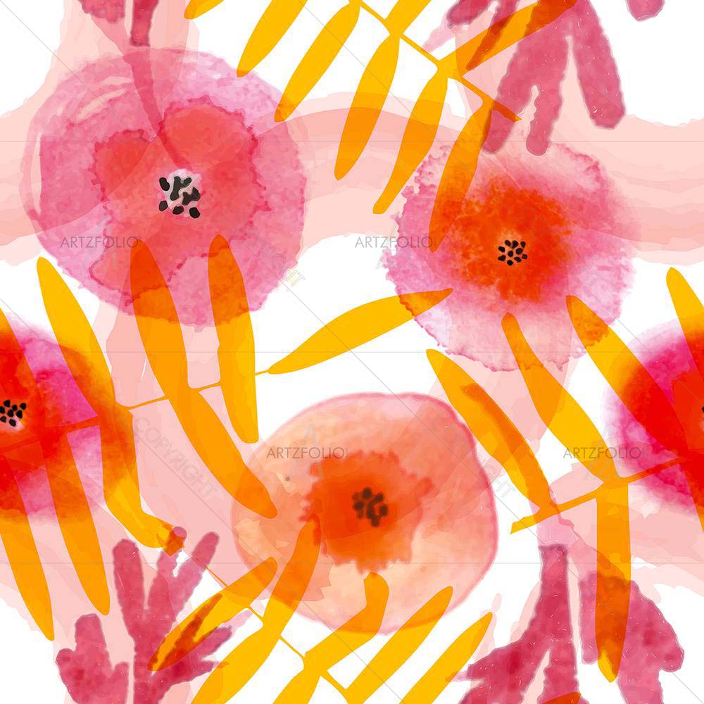 Watercolor Floral Pattern D3 — Botanical custom art by ArtzFolio