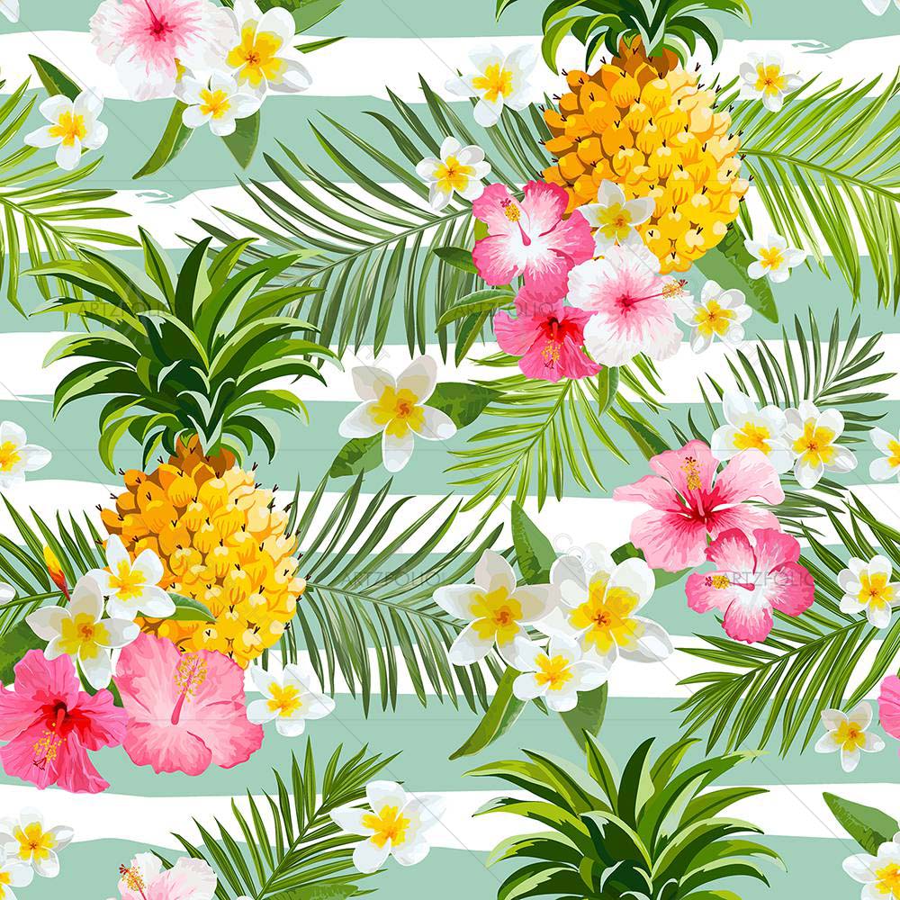Pineapples & Tropical Flowers — Botanical custom art by ArtzFolio