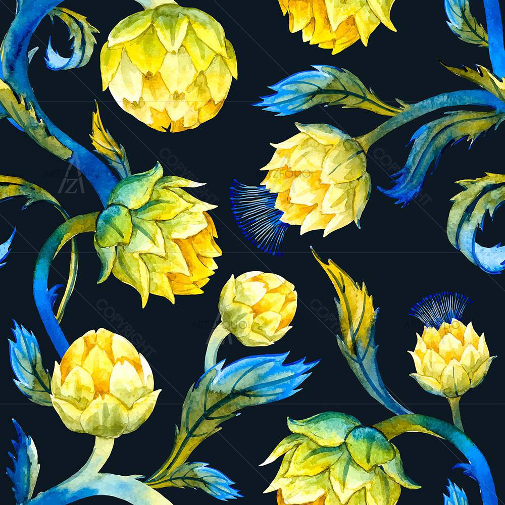 Watercolor Floral Articokes — custom-size art design 5008257