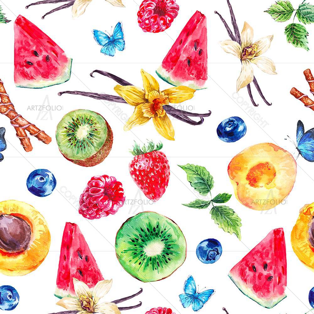 Watercolor Tropical Fruits D1 — custom-size art design 5008262
