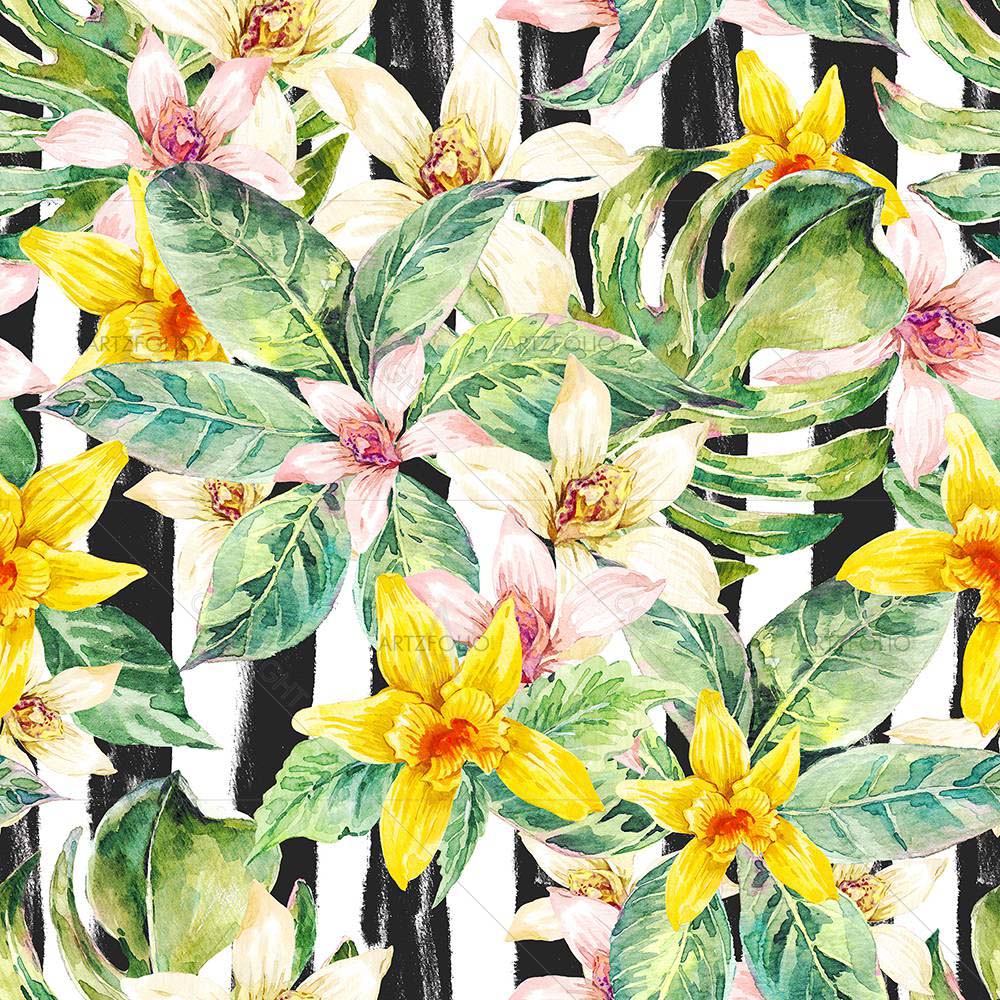 Watercolor Floral Leaves D1 — custom-size art design 5008271