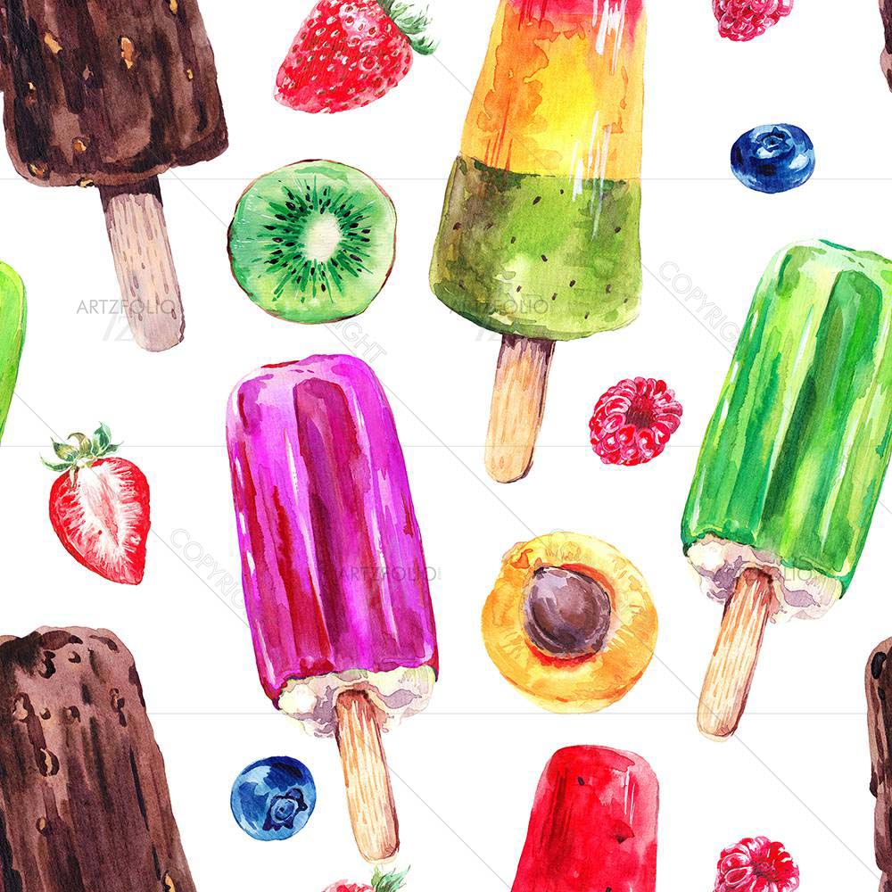 Watercolor Ice Cream D3 — custom-size art design 5008273
