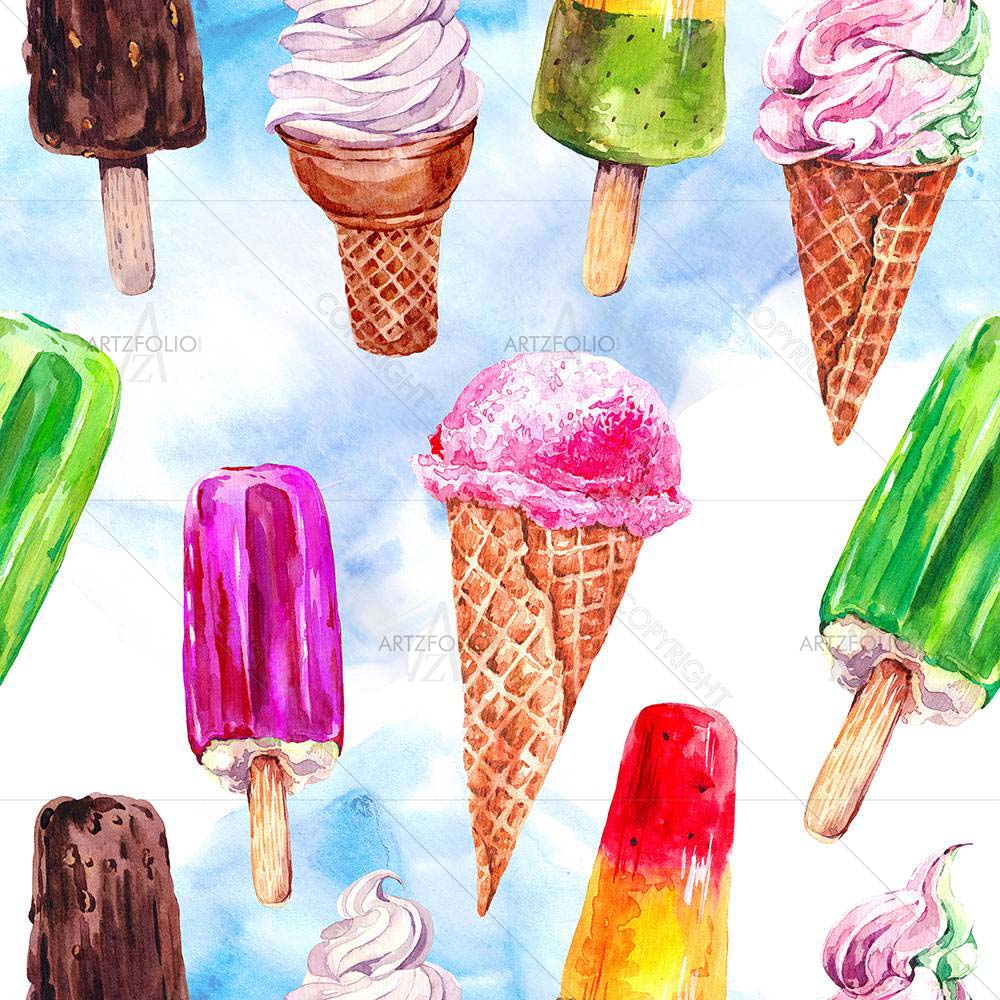 Watercolor Ice Cream D4 — custom-size art design 5008274