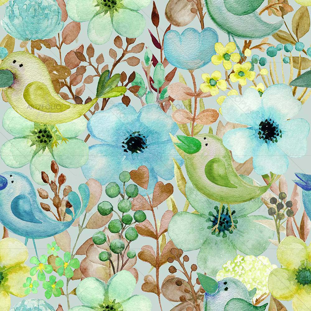 Birds & Flowers D6 — Botanical custom art by ArtzFolio