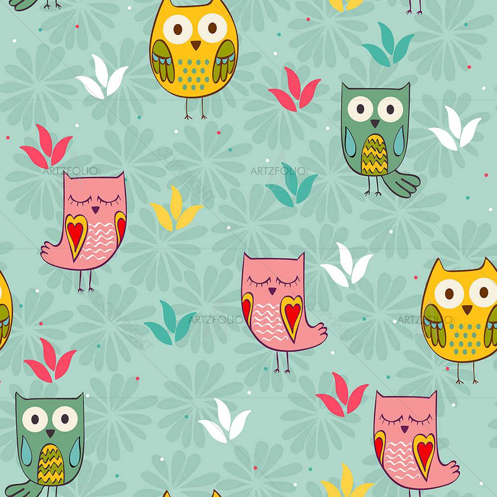 Owl and Flowers D1 — Botanical custom art by ArtzFolio