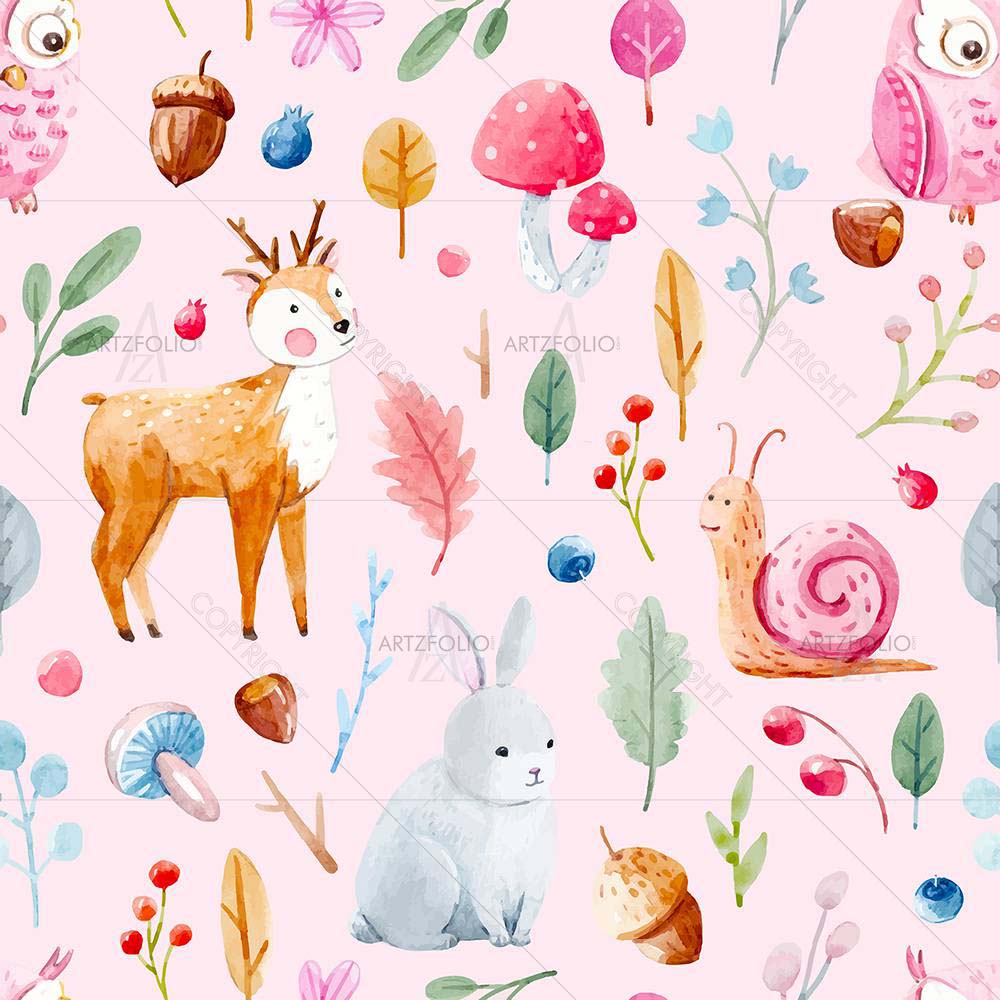 Watercolor Animals & Plants — custom-size art design 5008351