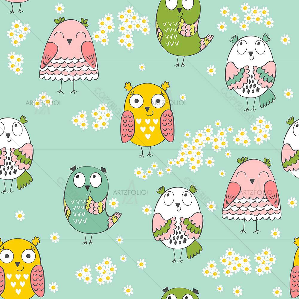 Owls & Flowers D1 — Botanical custom art by ArtzFolio