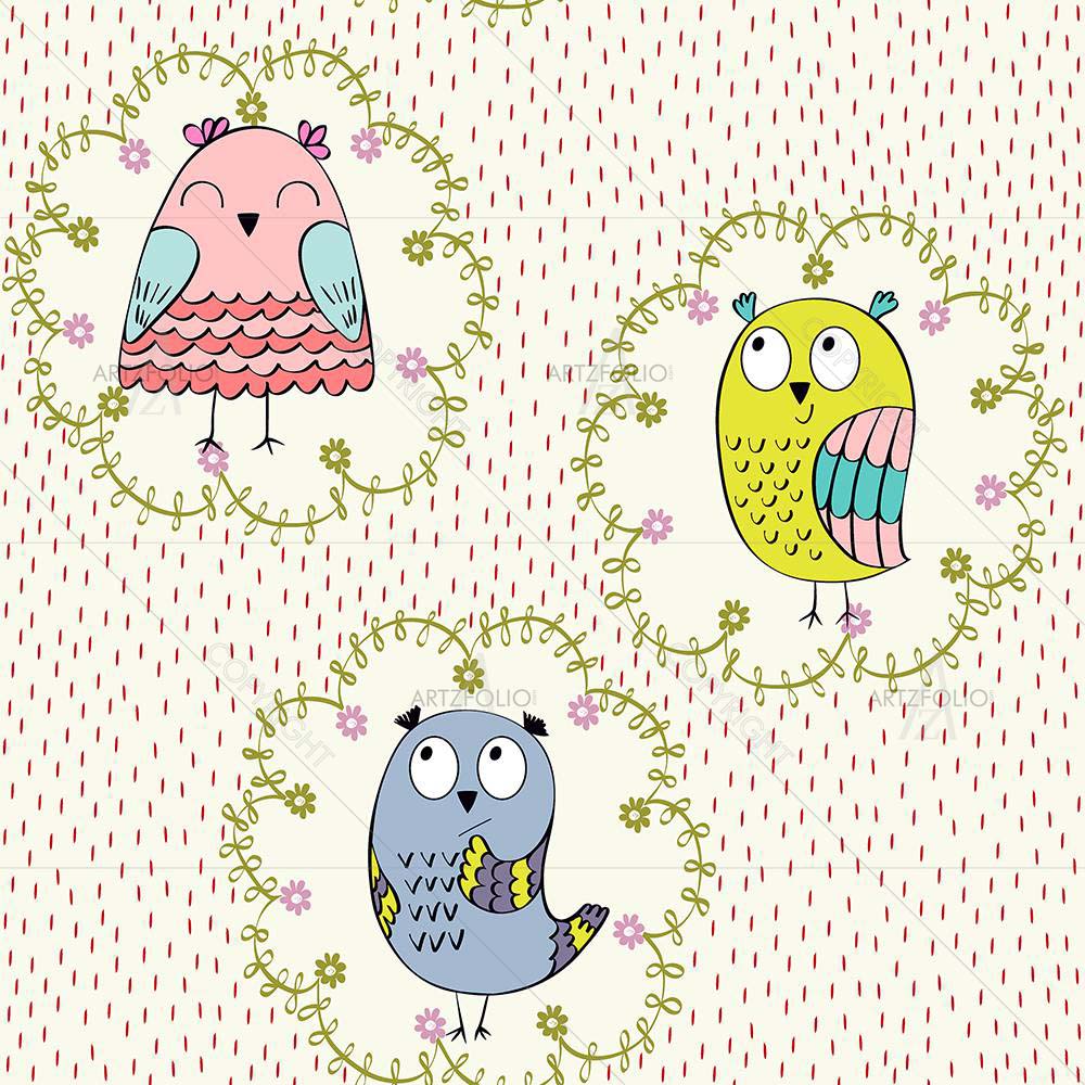Cartoon Baby Owls — custom-size art design 5008355