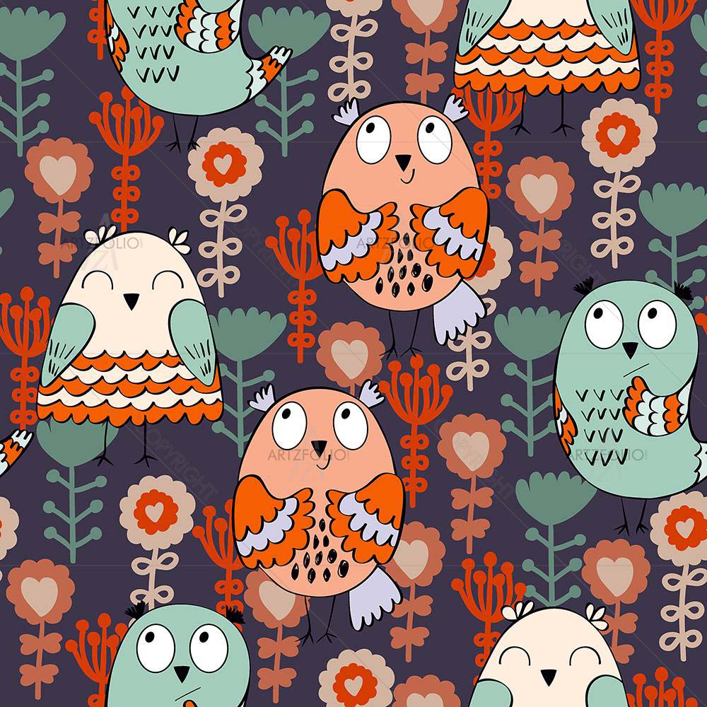 Owls & Flowers D3 — custom-size art design 5008356