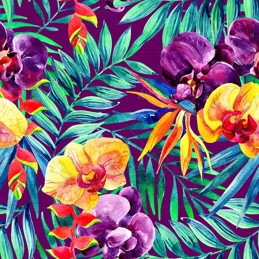 Tropical Leaves & Flowers D2 — custom-size art design 5008364