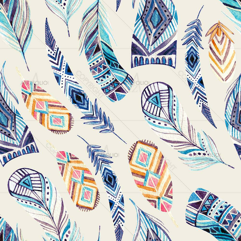 Watercolor Tribal Feathers — custom-size art design 5008379