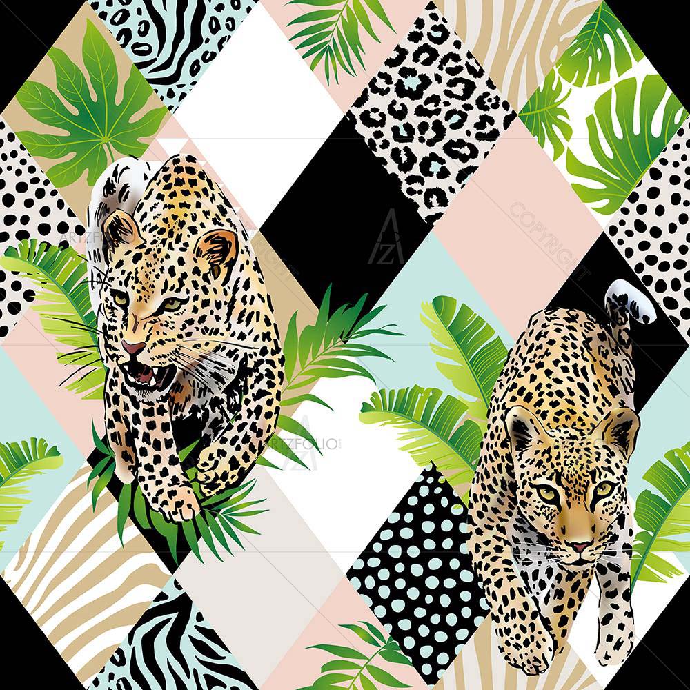 Tropical Palm Leaves & Leopard — Botanical custom art by ArtzFolio