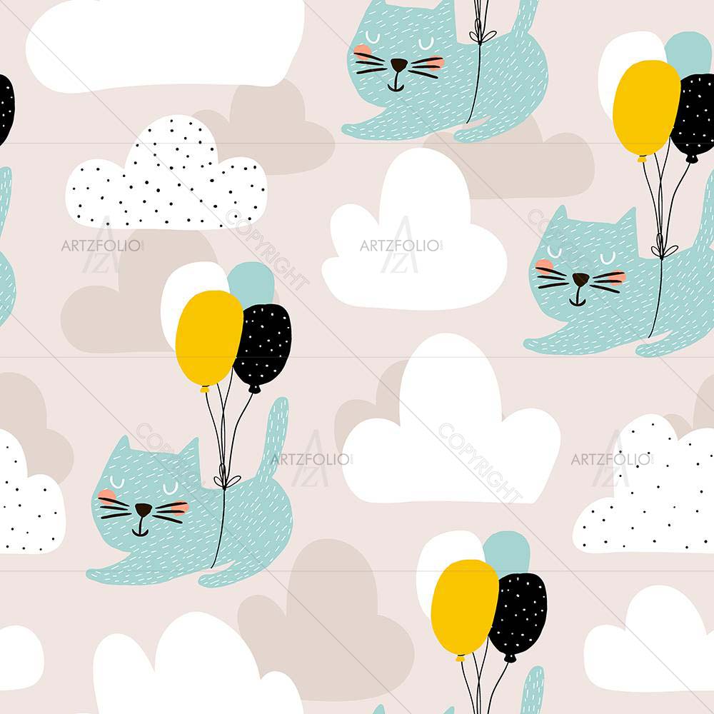 Cats Flying With Balloon — custom-size art design 5008409