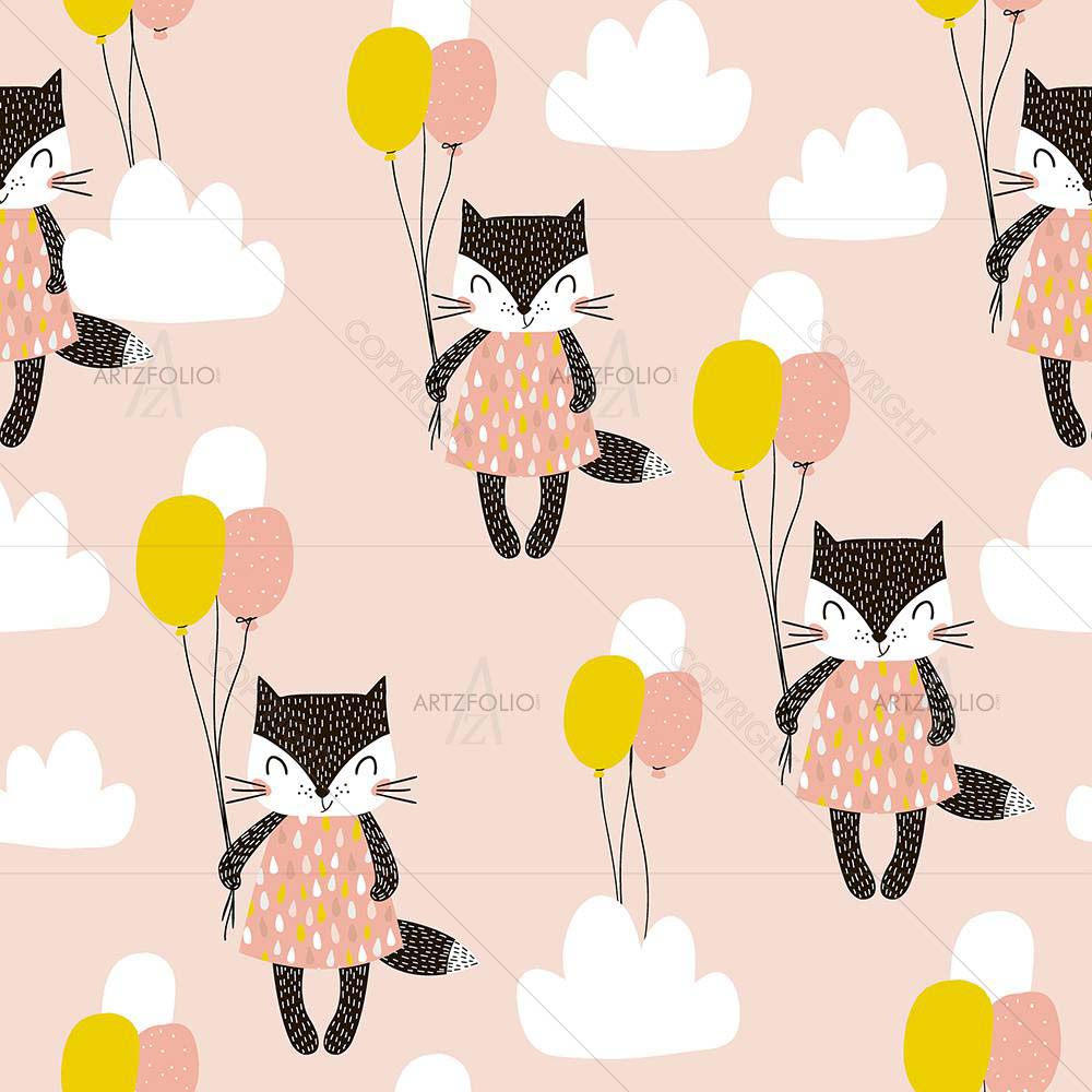 Cats, Air Balloon & Clouds — Animals custom art by ArtzFolio
