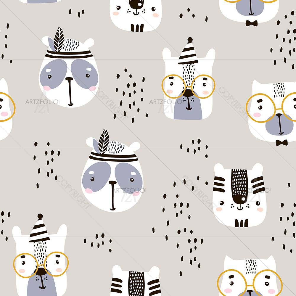 Childish Animal Faces — custom-size art design 5008414