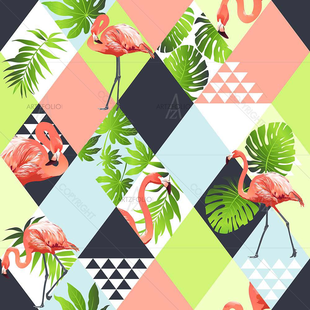 Floral Tropical & Flamingos — custom-size art design 5008415