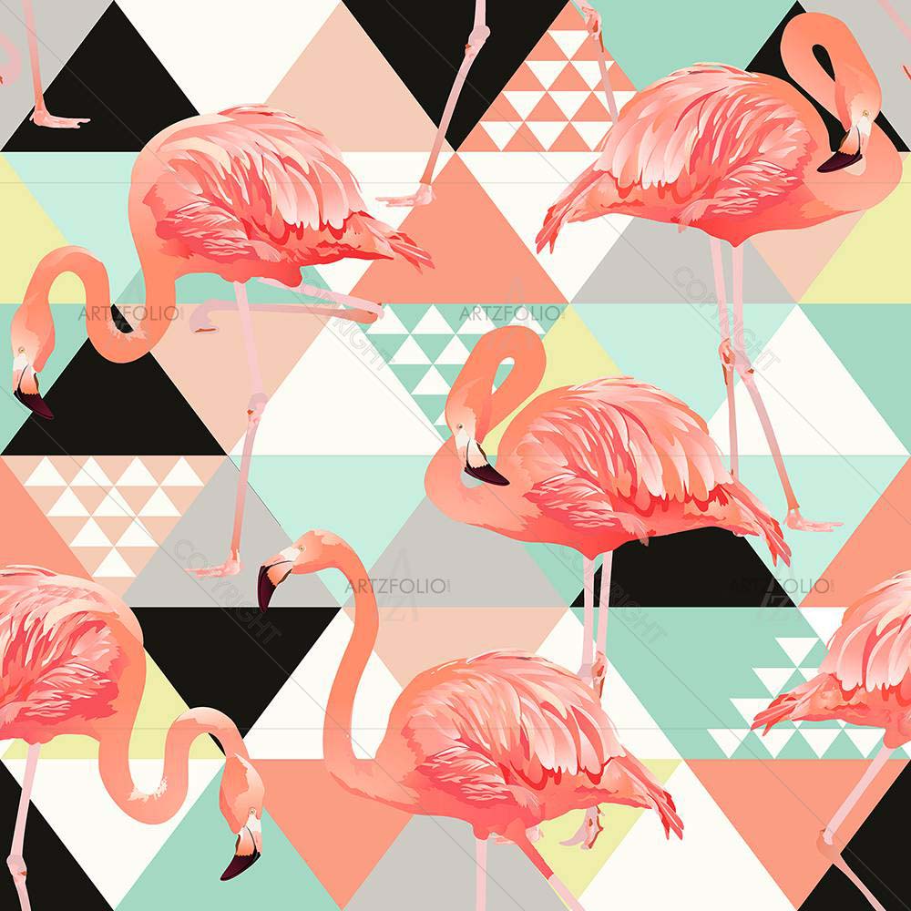 Floral Tropical Leaves & Flamingos — custom-size art design 5008427