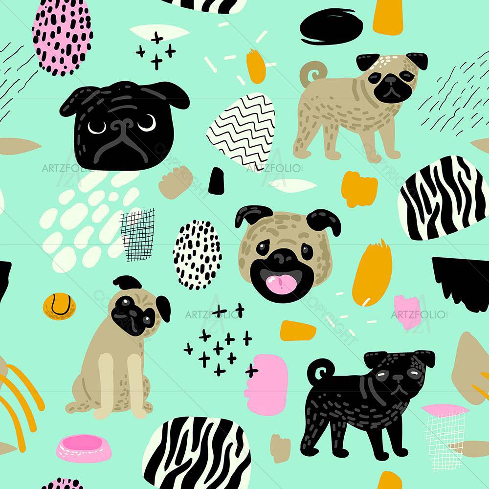 Dog Pug Puppies — custom-size art design 5008432