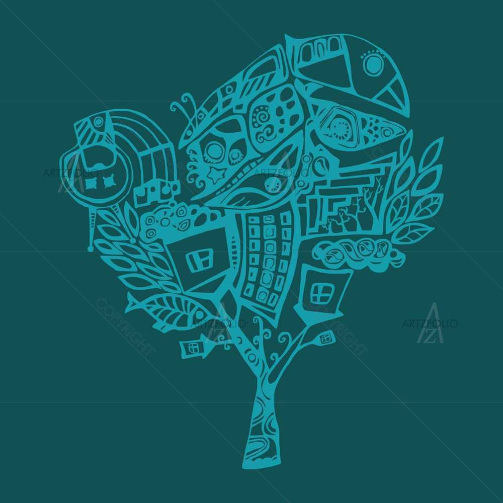 Stylized Love Tree D1 — custom-size art design 5008856