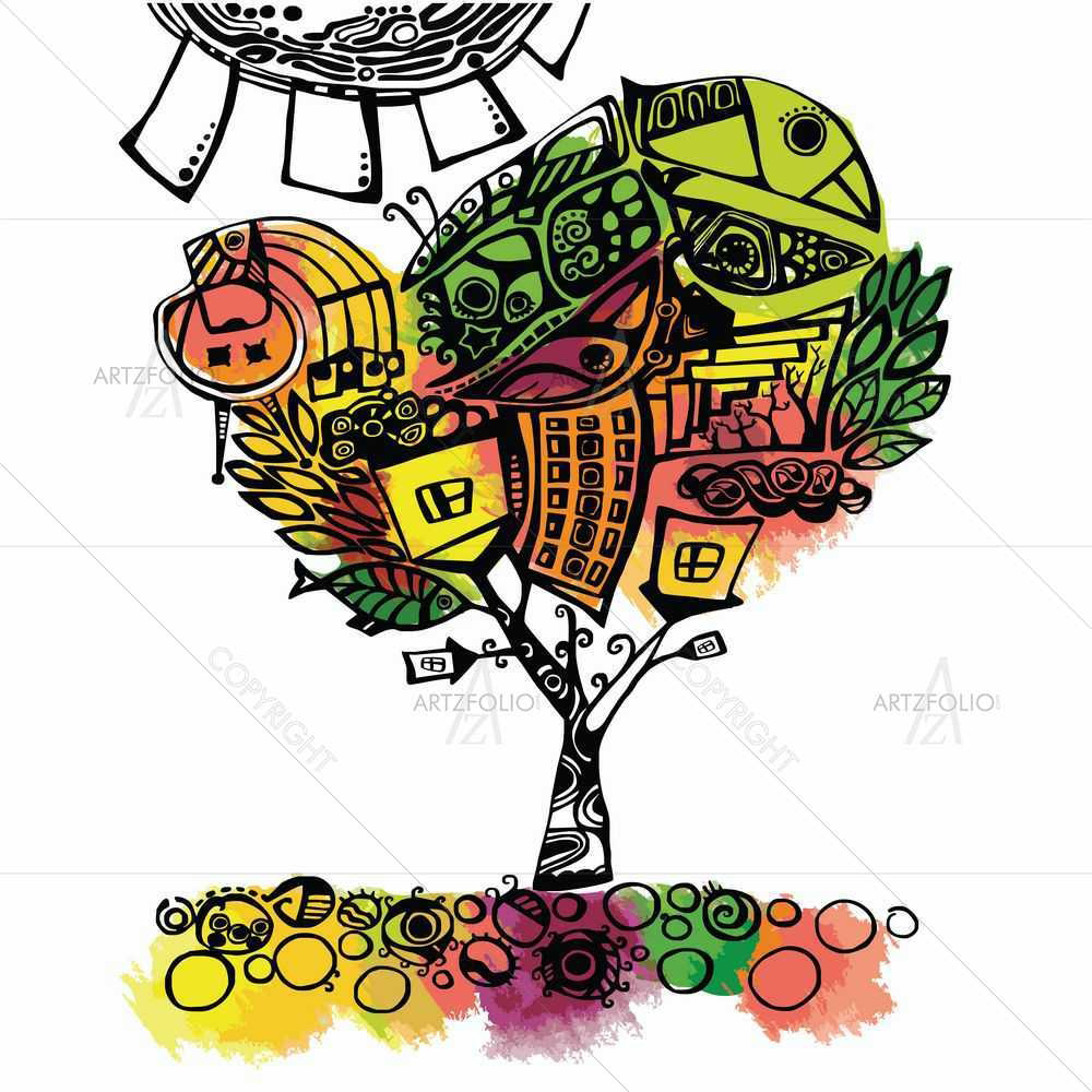 Stylized Love Tree D2 — custom-size art design 5008857