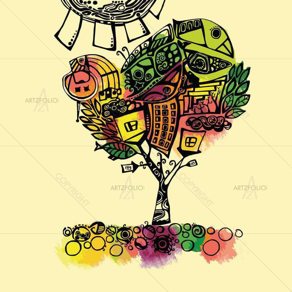 Stylized Love Tree D5 — custom-size art design 5008860