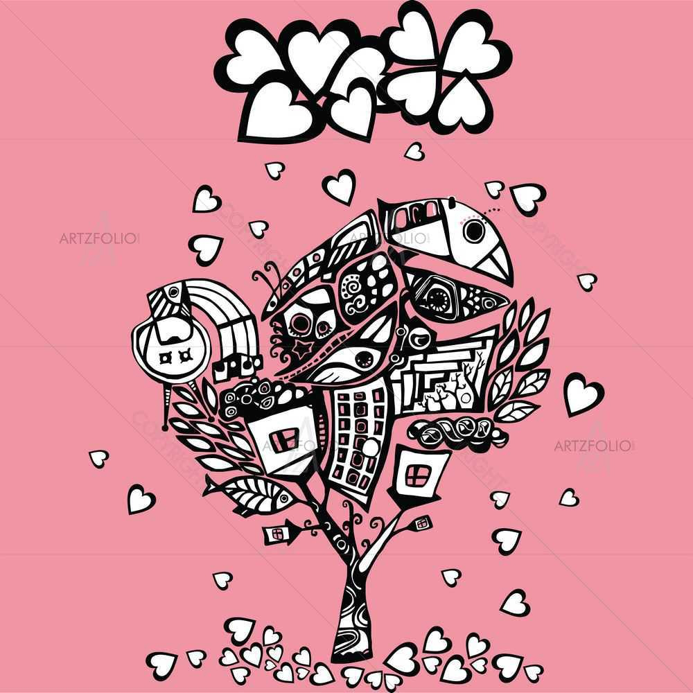 Stylized Love Tree D6 — Botanical custom art by ArtzFolio