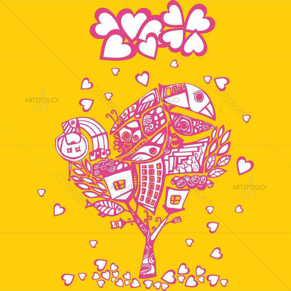 Stylized Love Tree D9 — custom-size art design 5008864