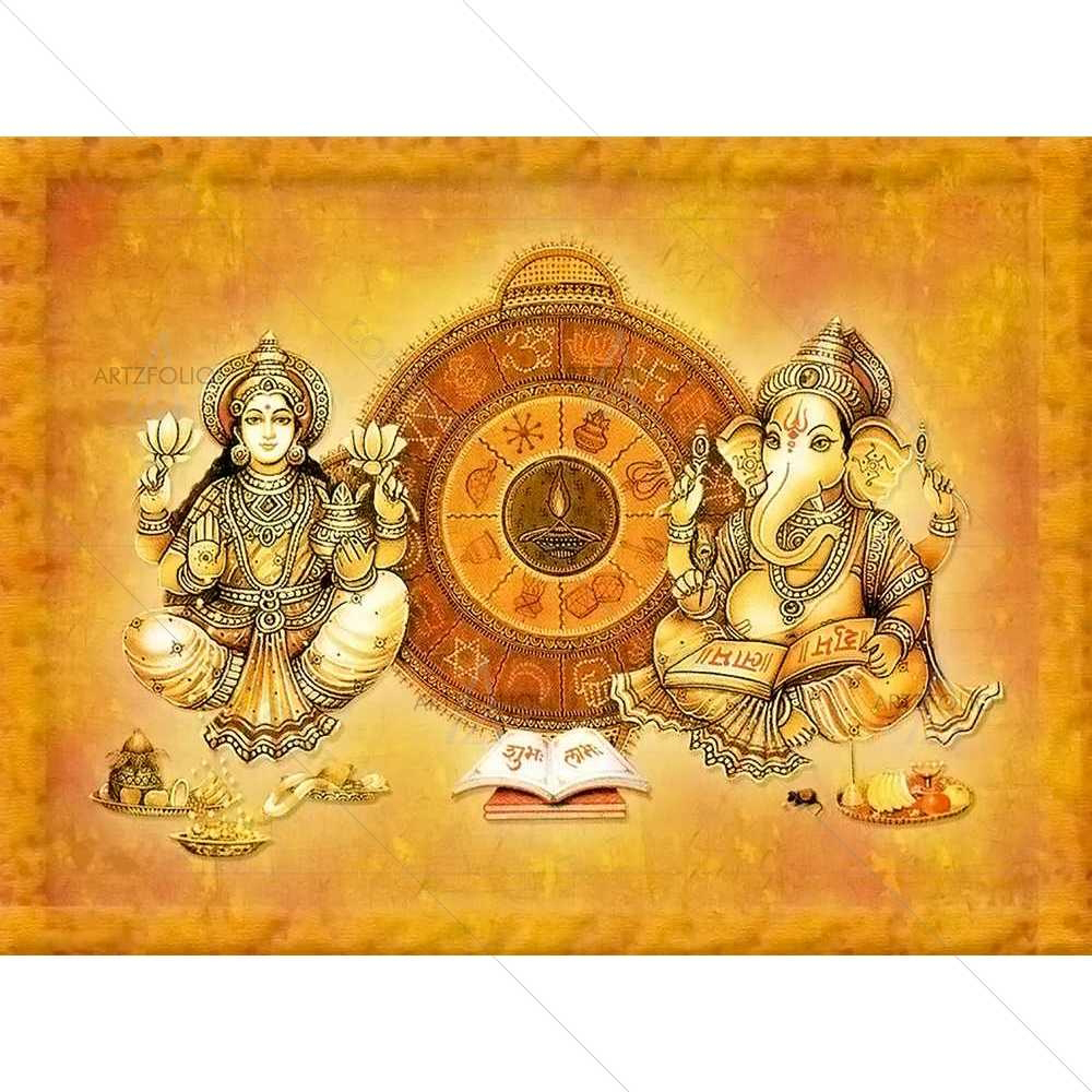 Goddess Laxmi & Lord Ganesh Ji — Devotional custom art by ArtzFolio