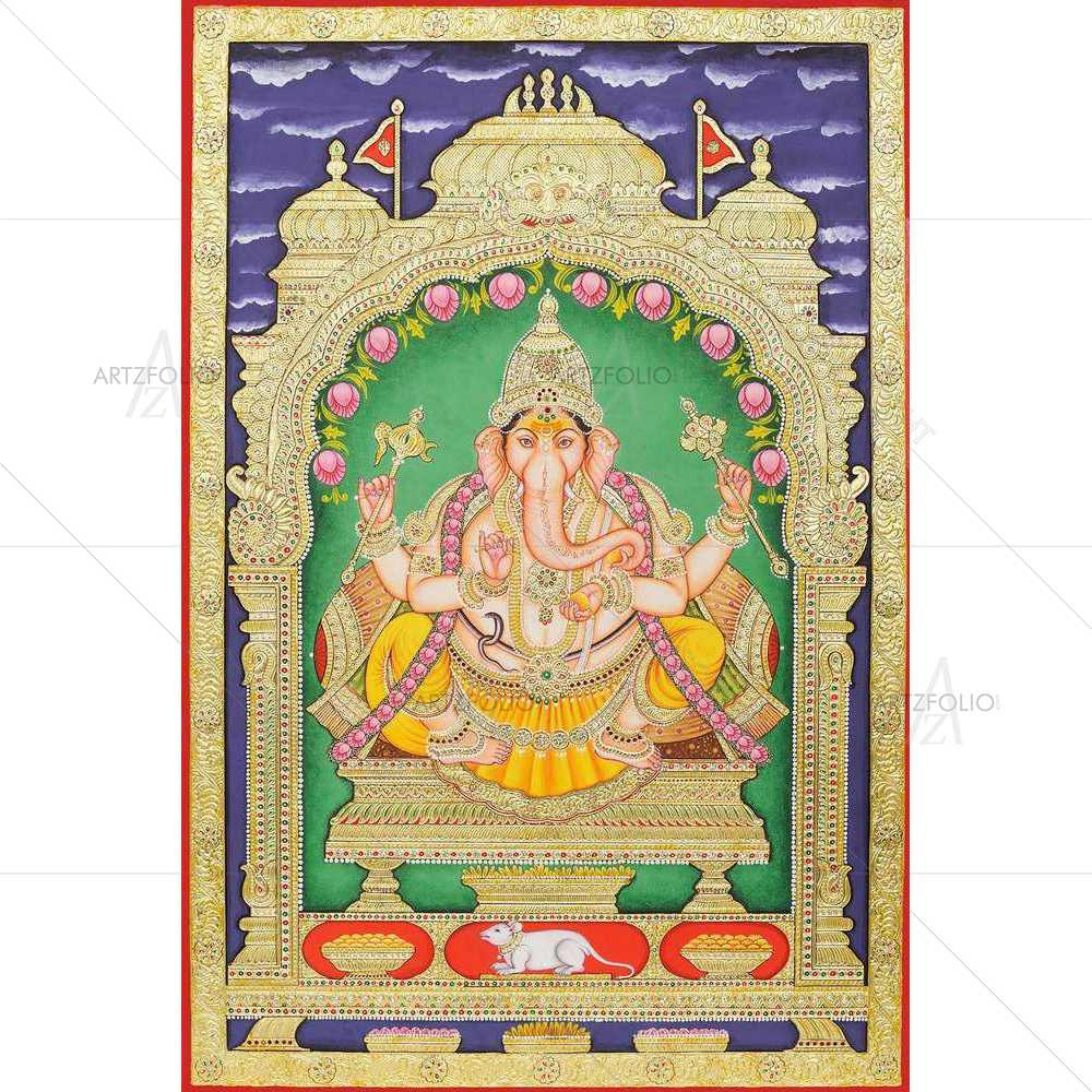Lord Ganesha Tanjore Style — Devotional custom art by ArtzFolio