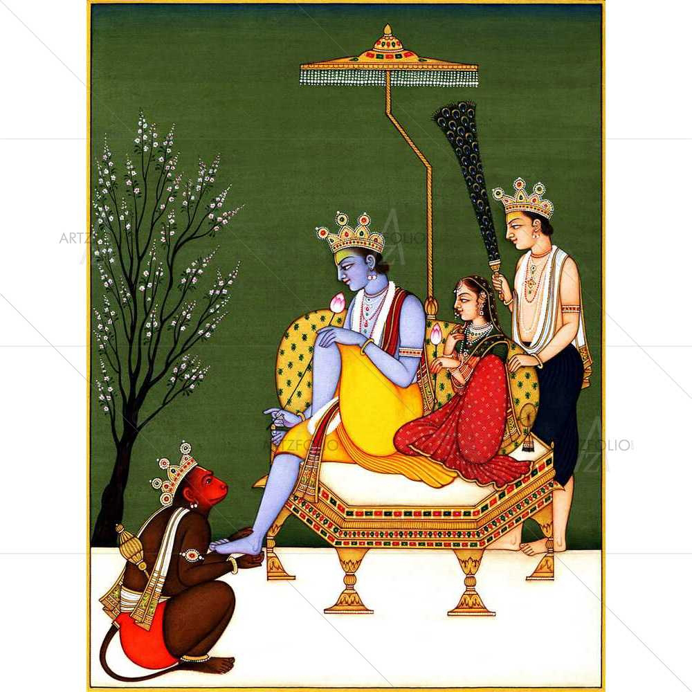 Lord Ram Darbaar with Laxman, Sita & Hanuman — Devotional custom art by ArtzFolio