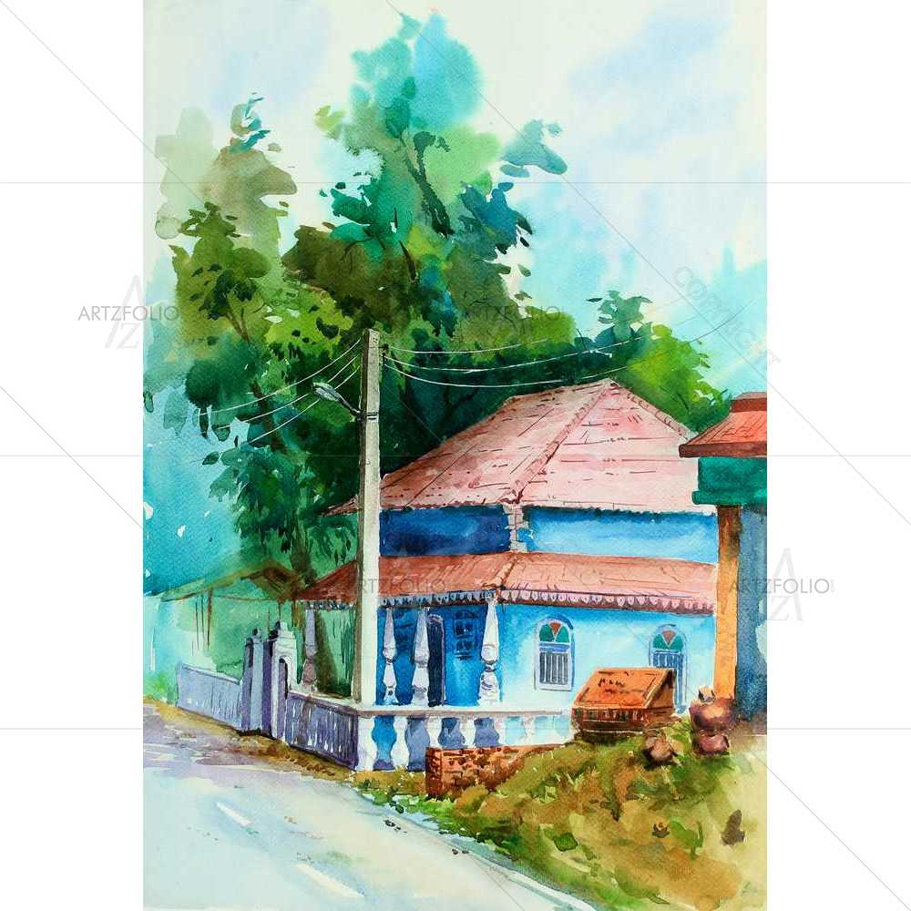 Watercolour Village Haveli — Culture custom art by ArtzFolio