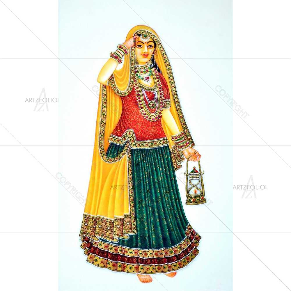 Indian Woman with Lantern — Culture custom art by ArtzFolio