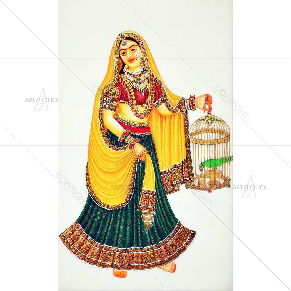 Indian Woman with Bird Cage — custom-size art design 5008975