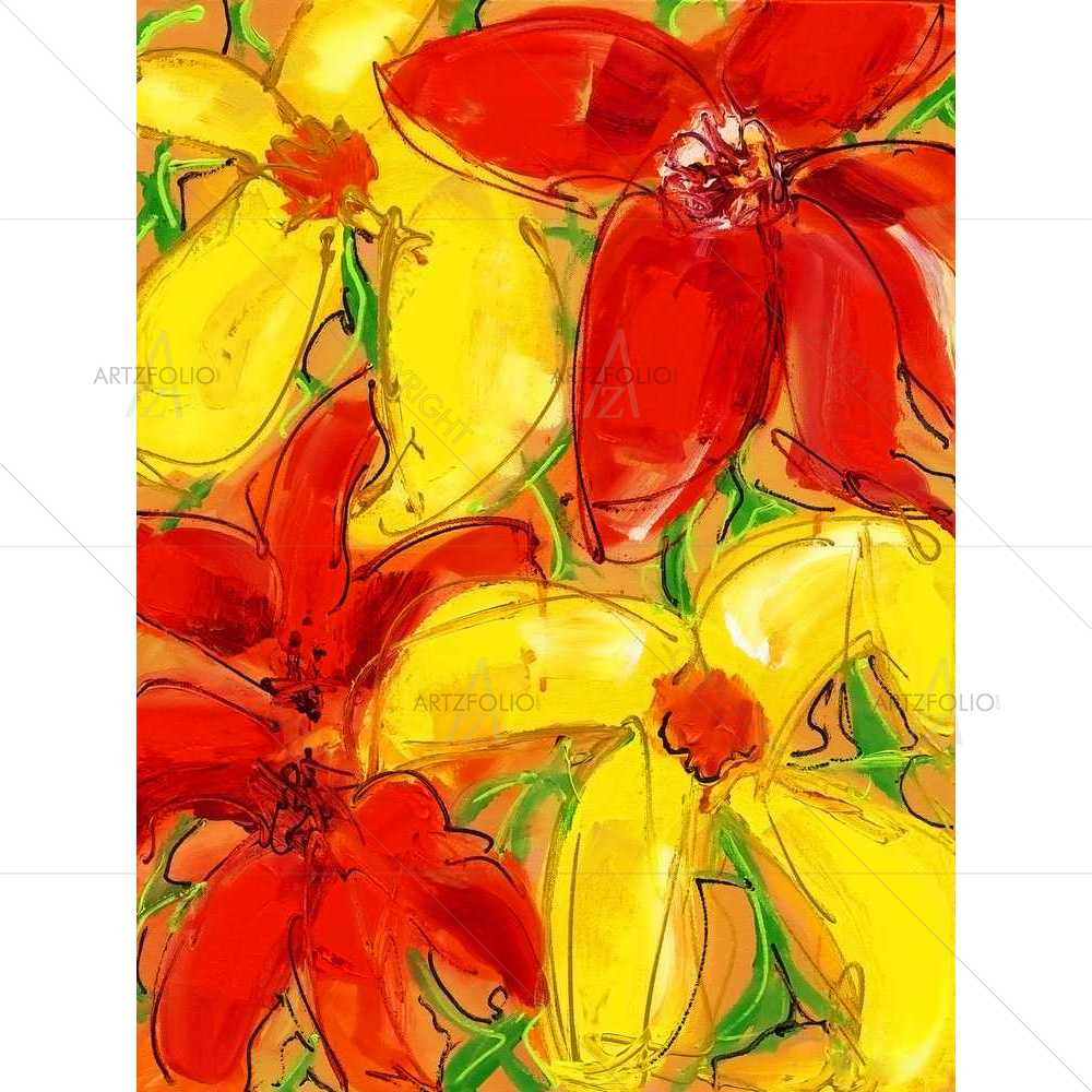 Mesmerizing Yellow Red Flowers — Botanical custom art by ArtzFolio