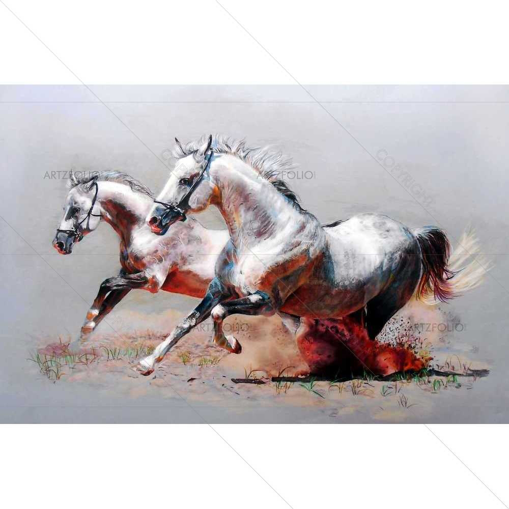 Vastu 2 Horses Running on Sand — custom-size art design 5008984