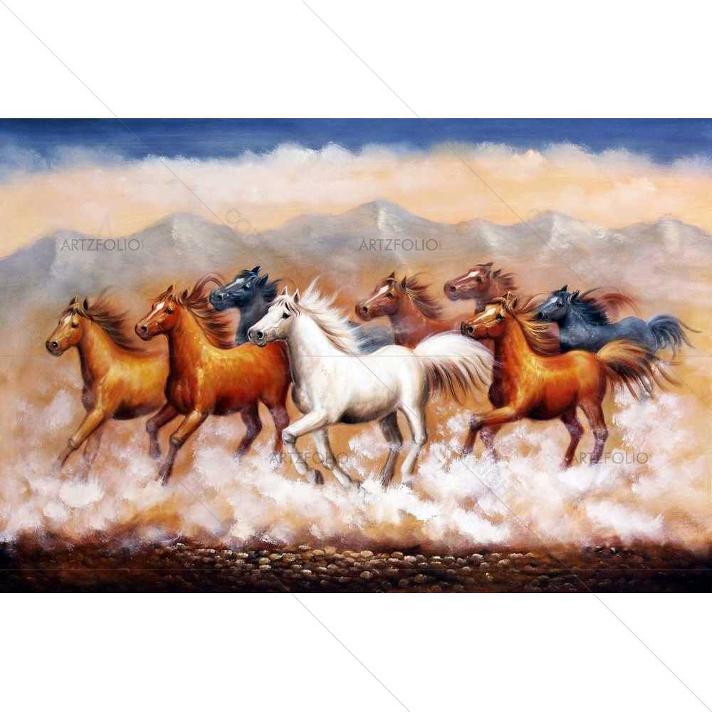 Lucky Vastu Horses Running on Sand D1 — custom-size art design 5008986