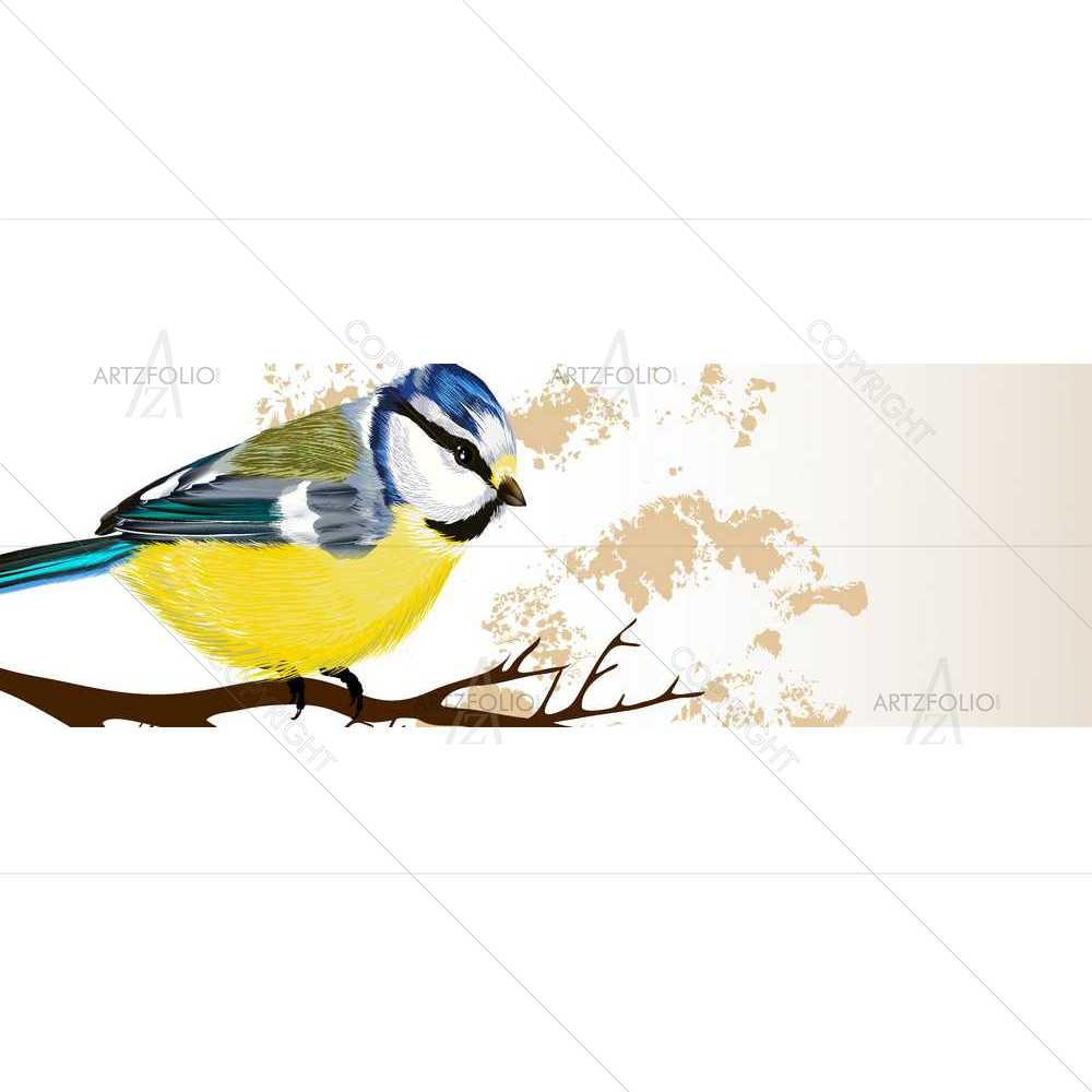 Watercolour Bird on a Tree — Birds custom art by ArtzFolio