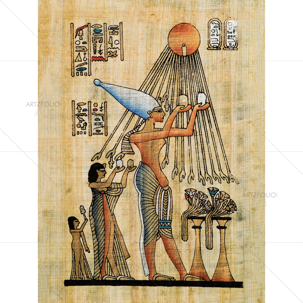 Akenathen, Nefertiti and Meritaton Offering Water to Aton — custom-size art design 5009287