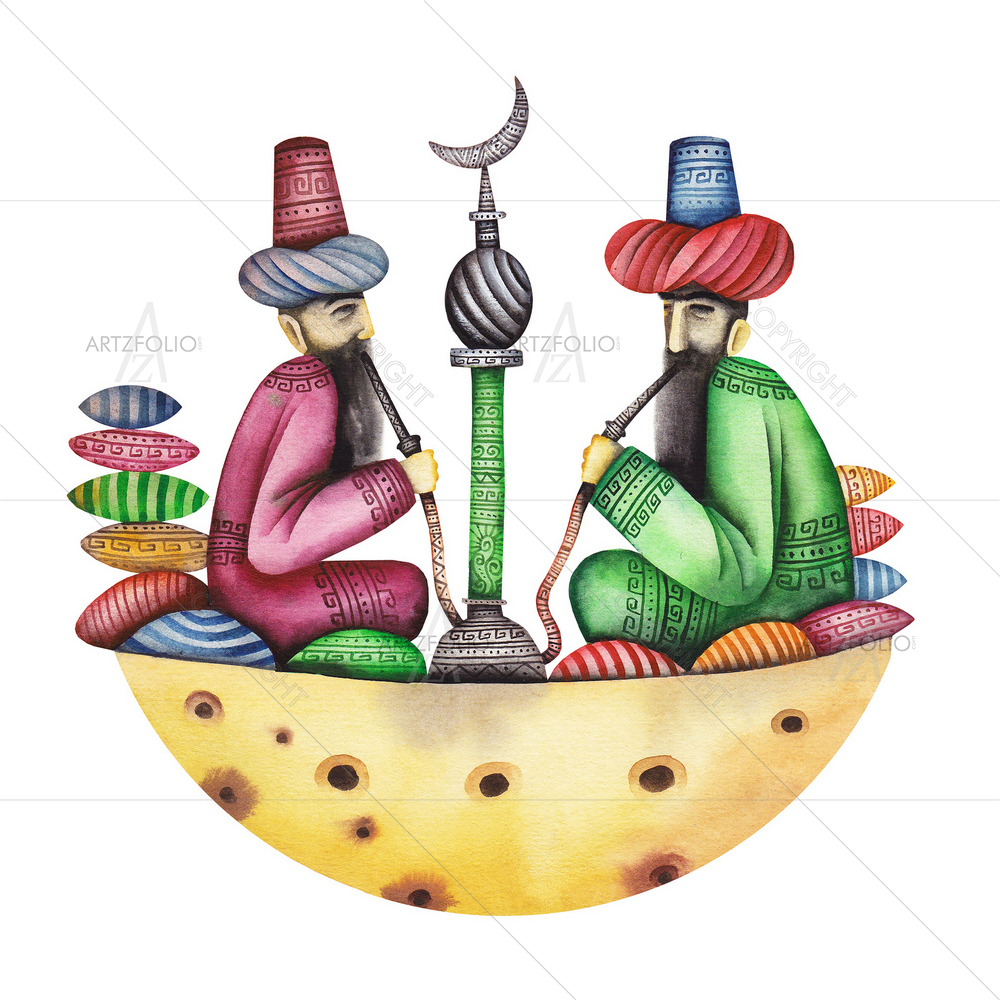 Men Smoking Waterpipe — custom-size art design 5009327