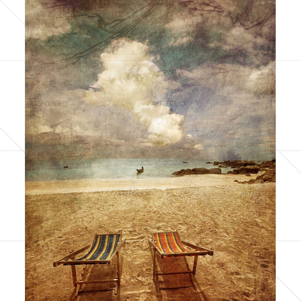 Beach Chairs on Sea Shore — custom-size art design 5009357